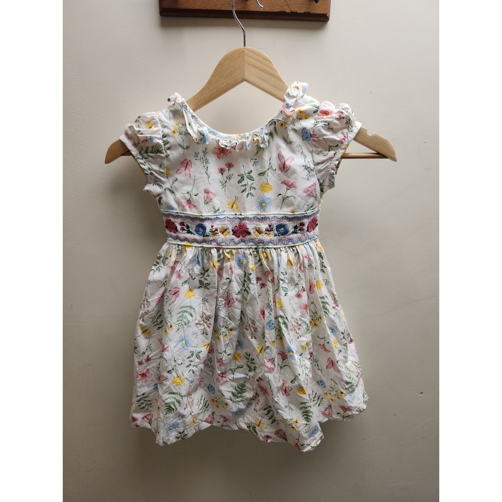 Bonnie Jean Girls Floral Butterfly Smocked‎ Waist Dress White Multi Size 4T